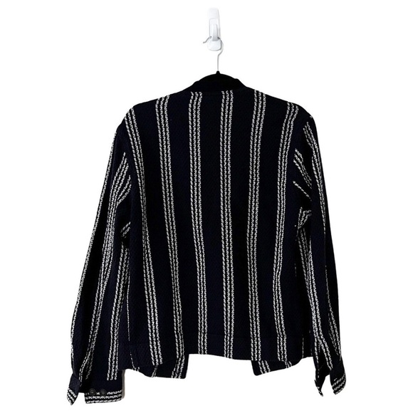 ZARA Knit Bomber Striped Navy Blazer Jacket Size Small - Picture 2 of 6